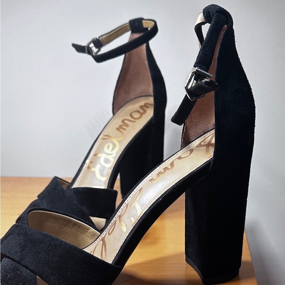 Sam Edelman Black Velvet Open Toe High Heeled Party Shoes, Size 10. - Picture 3 of 5